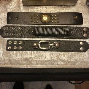 Three leather snap bracelets sold together